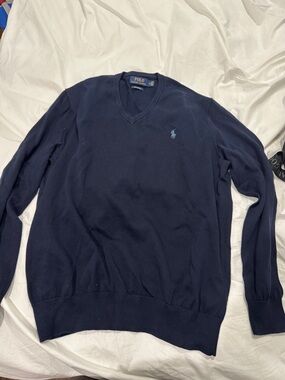 Polo by Ralph Lauren Navy V-Neck Sweater with Embroidered Pony